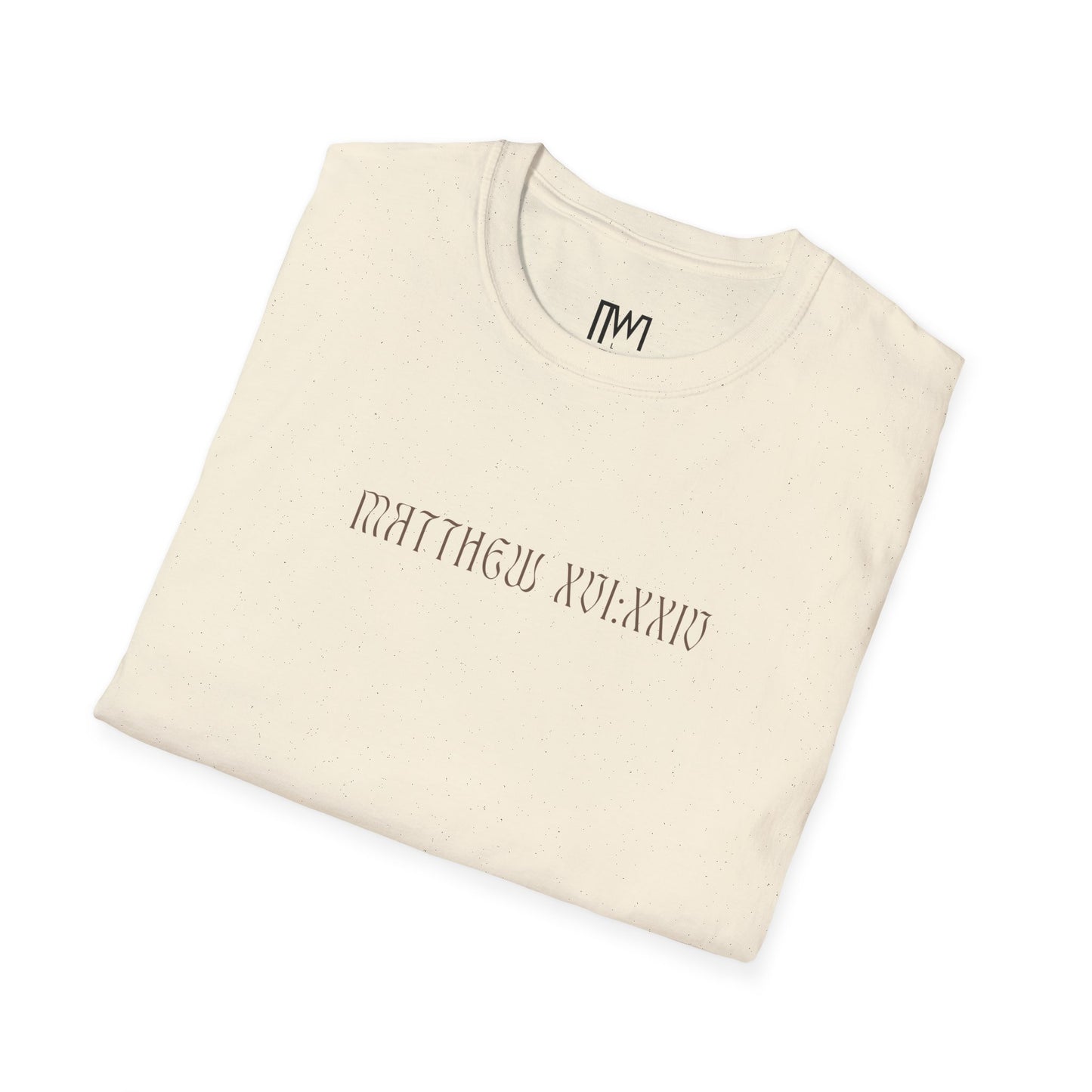 Matthew 16:24 (Matthew XVI:XXIV), Running Backed T-Shirt, Unisex Softstyle, Multiple Bright Colors, Christian Apparels