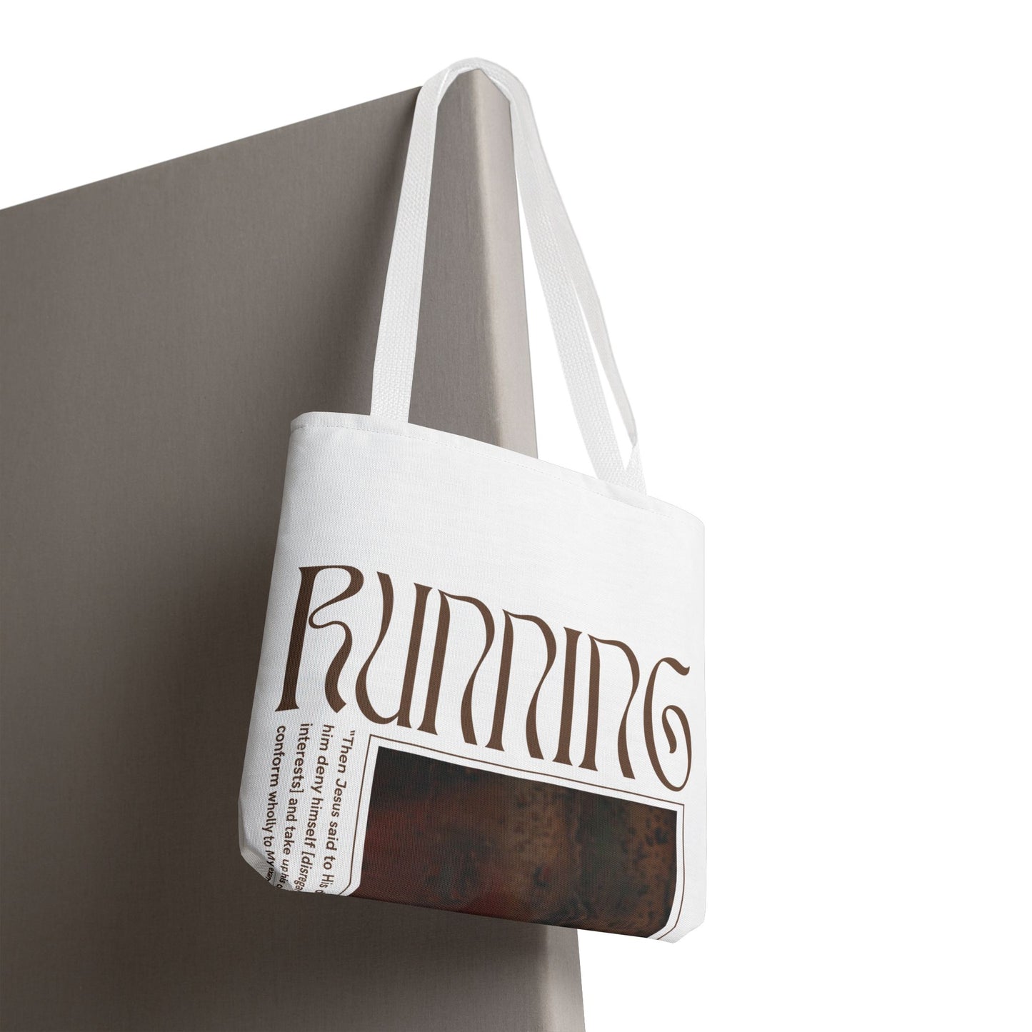 Matthew 16:24 Tote Bag, Inspirational Running Newsletter Style, Bright Color Handbag, Multiple Sizes, Accessory