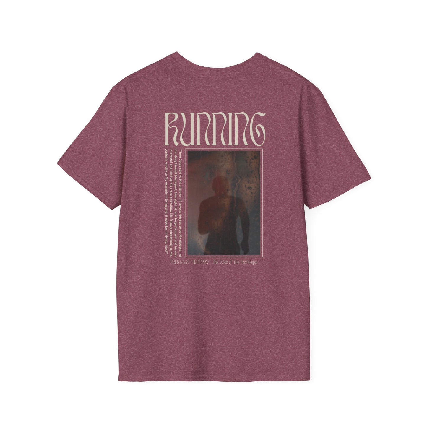 Matthew 16:24 (Matthew XVI:XXIV), Running Backed T-Shirt, Unisex Softstyle, Multiple Dark Colors, Christian Apparels