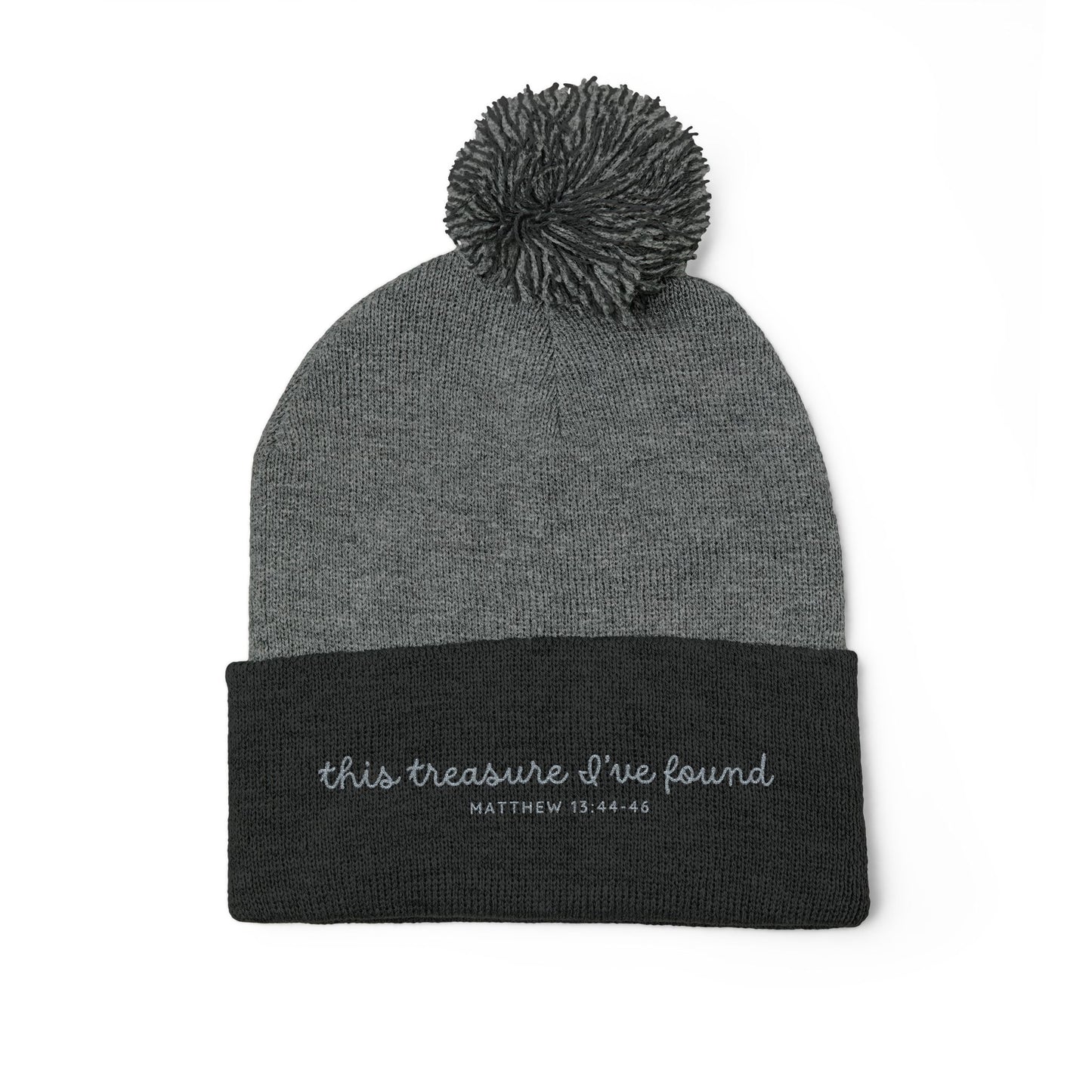 'This Treasure I’ve Found' Winter Holiday Pom Beanie - Dark Colors
