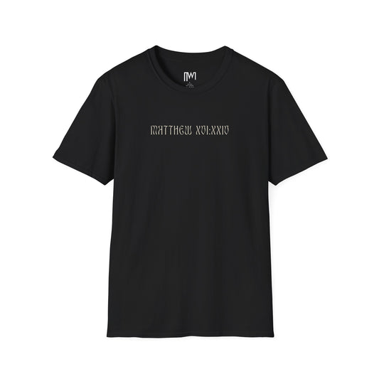Matthew 16:24 (Matthew XVI:XXIV), Running Backed T-Shirt, Unisex Softstyle, Multiple Dark Colors, Christian Apparels