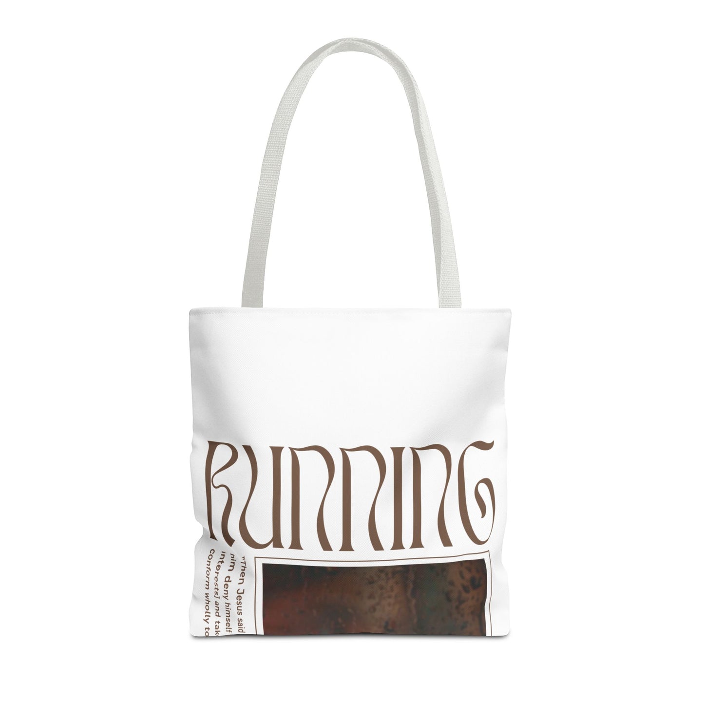 Matthew 16:24 Tote Bag, Inspirational Running Newsletter Style, Bright Color Handbag, Multiple Sizes, Accessory