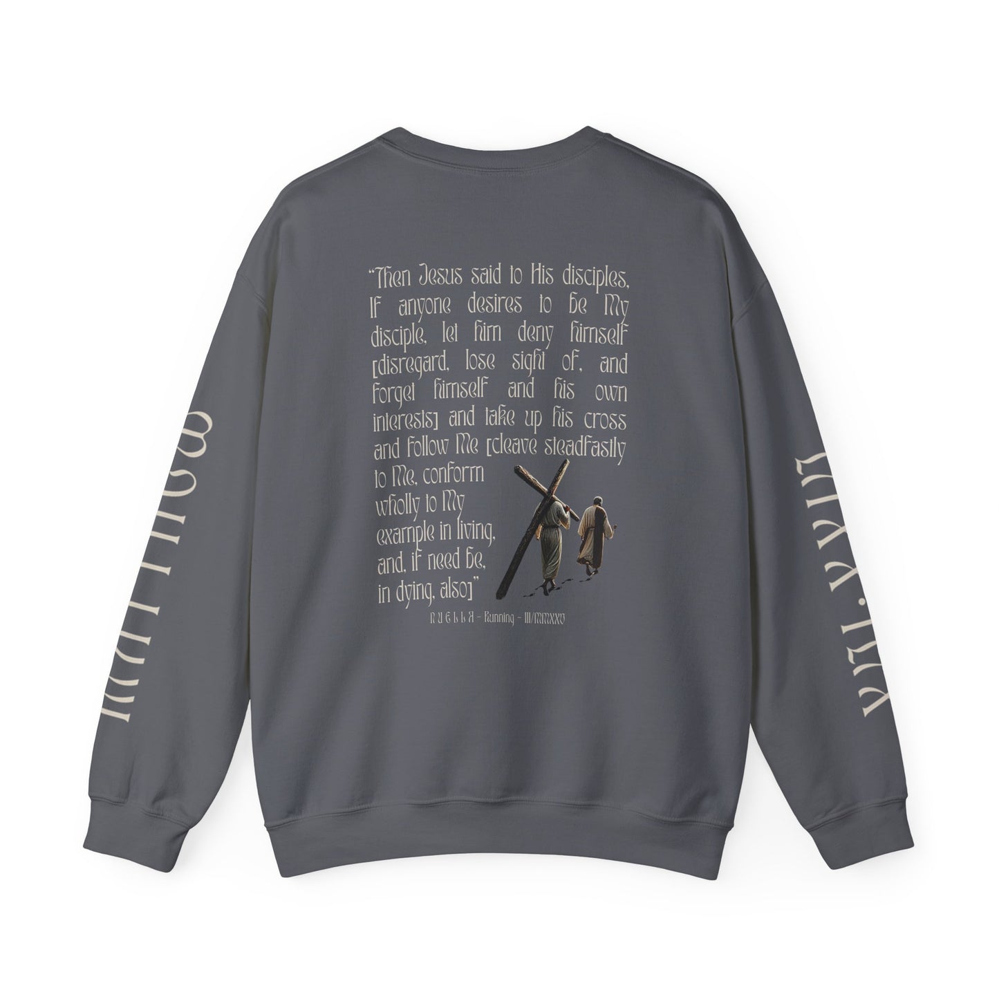 Matthew 16:24 (Matthew XVI:XXIV), Wings Style 2 Sweatshirt, Running Unisex Sweater, Dark Colors, Christian Streetwear