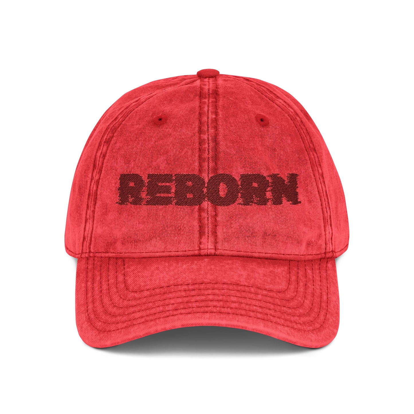 Reborn Vintage Embroidery Hat, 2 Corinthians 5:17, Unisex Baseball Cap, Crimson Shades