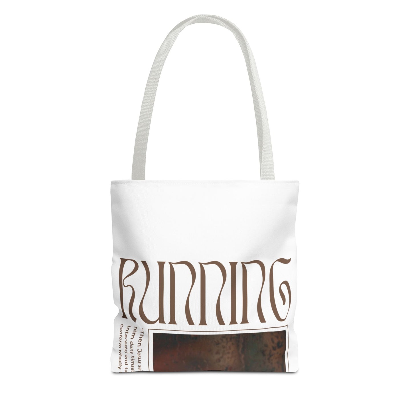 Matthew 16:24 Tote Bag, Inspirational Running Newsletter Style, Bright Color Handbag, Multiple Sizes, Accessory