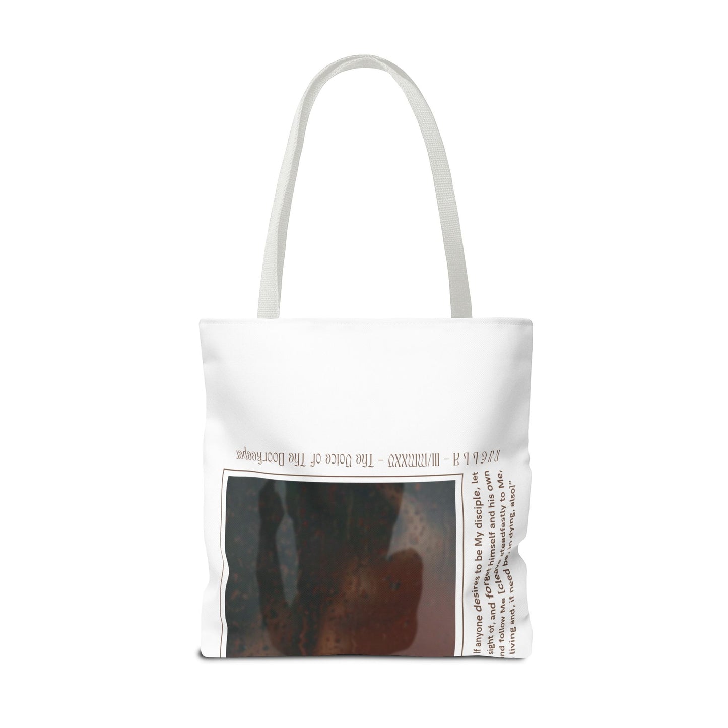 Matthew 16:24 Tote Bag, Inspirational Running Newsletter Style, Bright Color Handbag, Multiple Sizes, Accessory