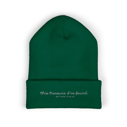 Olive Green 'Tis treasure I've found' Beanie Holiday Winter Hat