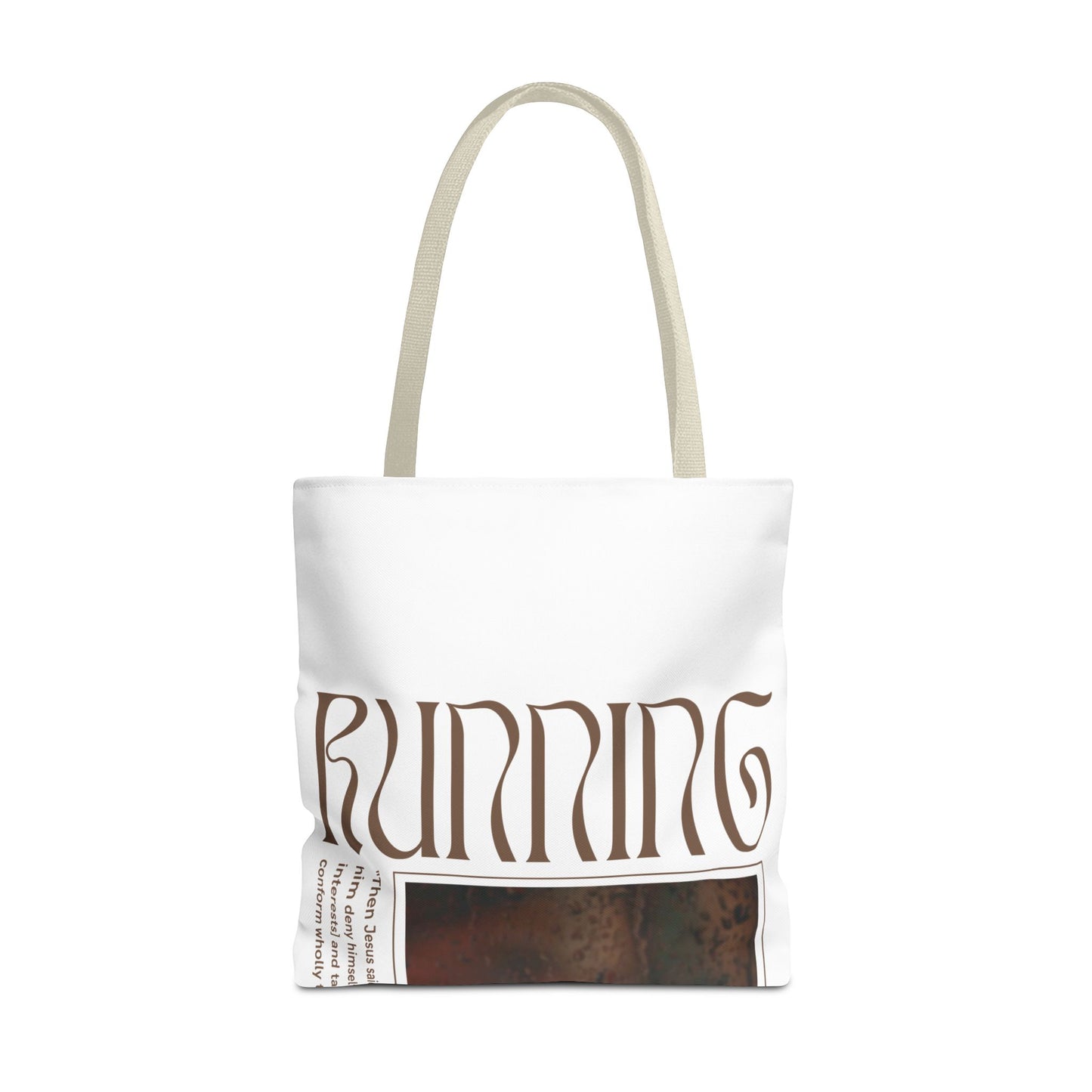 Matthew 16:24 Tote Bag, Inspirational Running Newsletter Style, Bright Color Handbag, Multiple Sizes, Accessory