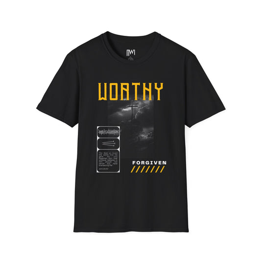 John 3:16 (John III:XVI), Worthy Forgiven T-Shirt, Unisex Softstyle, Multiple Dark Colors, Christian Apparels
