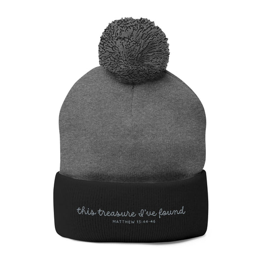 'This Treasure I’ve Found' Winter Holiday Pom Beanie - Dark Colors
