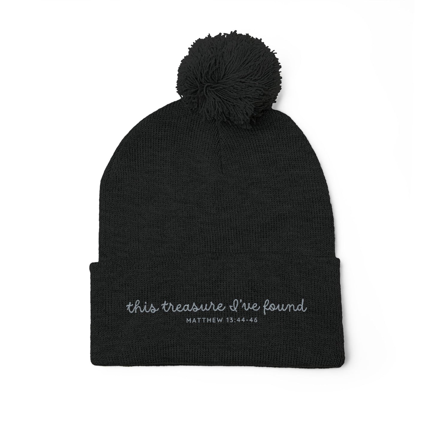 'This Treasure I’ve Found' Winter Holiday Pom Beanie - Dark Colors