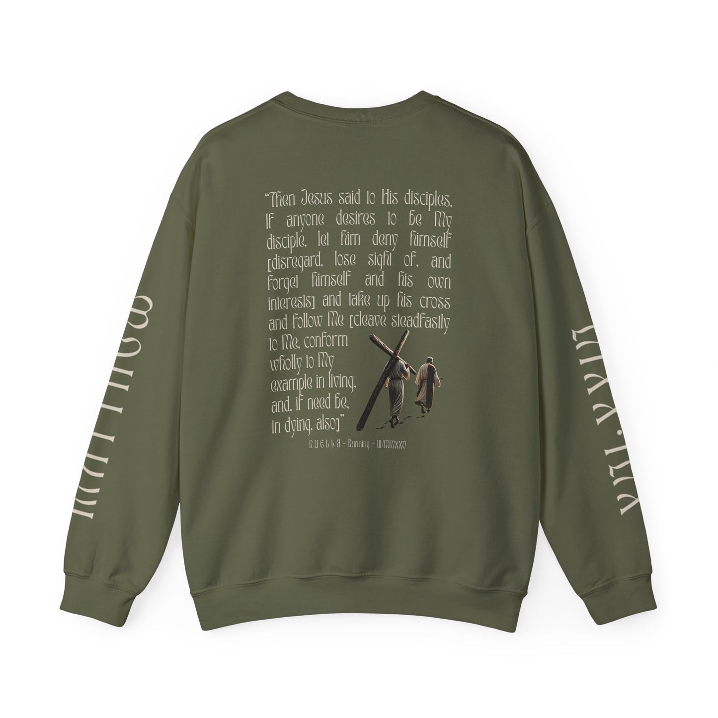 Matthew 16:24 (Matthew XVI:XXIV), Wings Style 2 Sweatshirt, Running Unisex Sweater, Dark Colors, Christian Streetwear