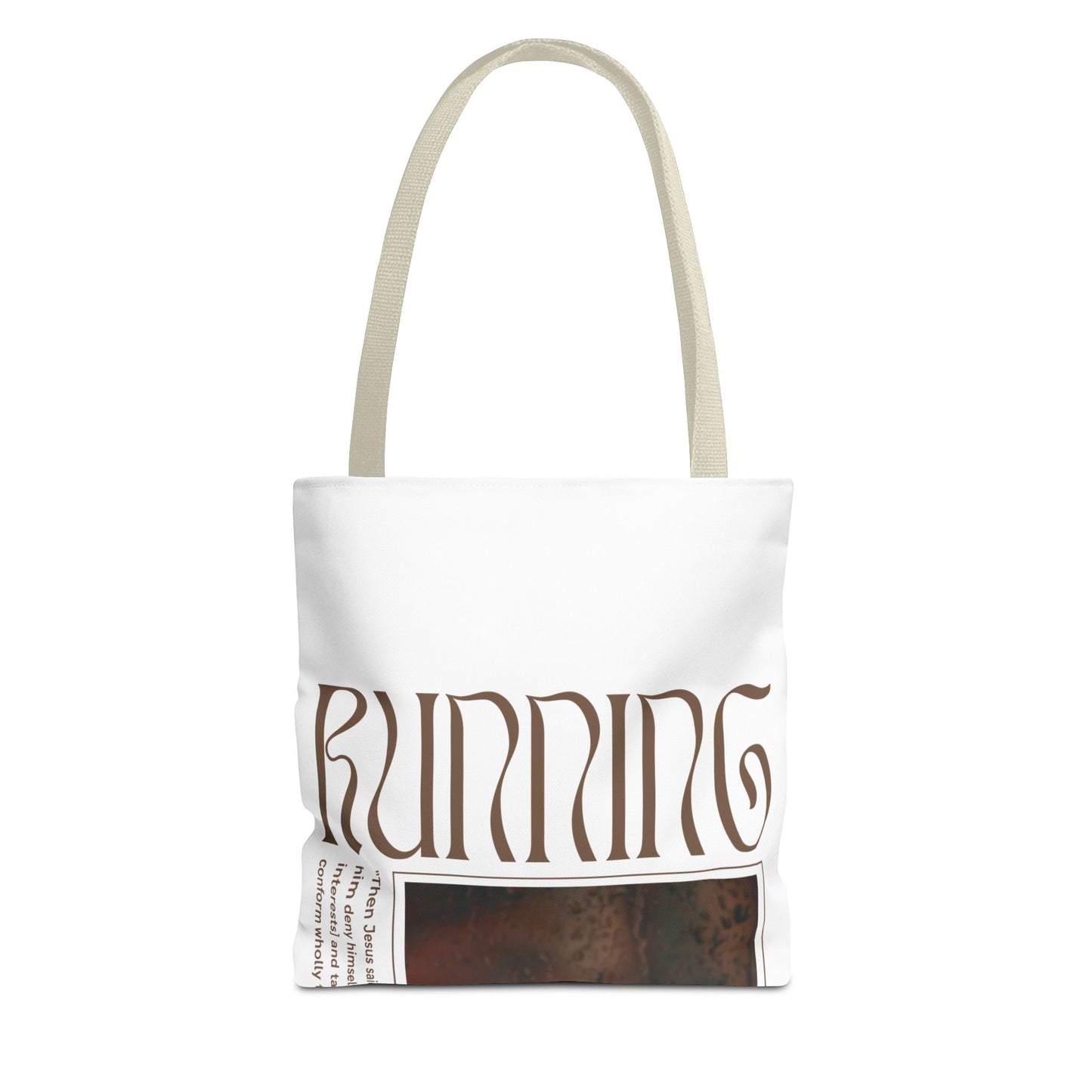 Matthew 16:24 Tote Bag, Inspirational Running Newsletter Style, Bright Color Handbag, Multiple Sizes, Accessory