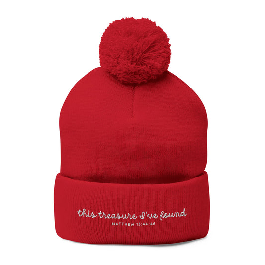 'This Treasure I’ve Found' Winter Holiday Pom Beanie | Multiple Dark Colors