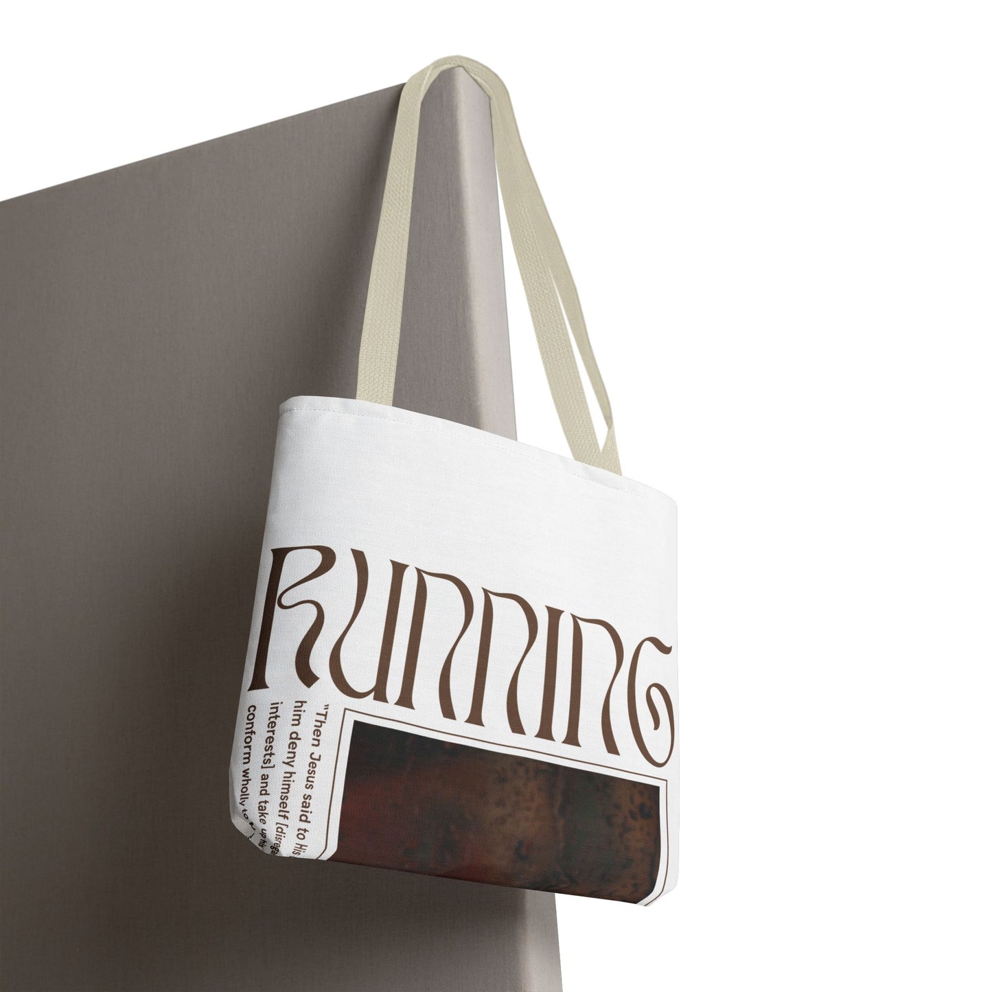 Matthew 16:24 Tote Bag, Inspirational Running Newsletter Style, Bright Color Handbag, Multiple Sizes, Accessory