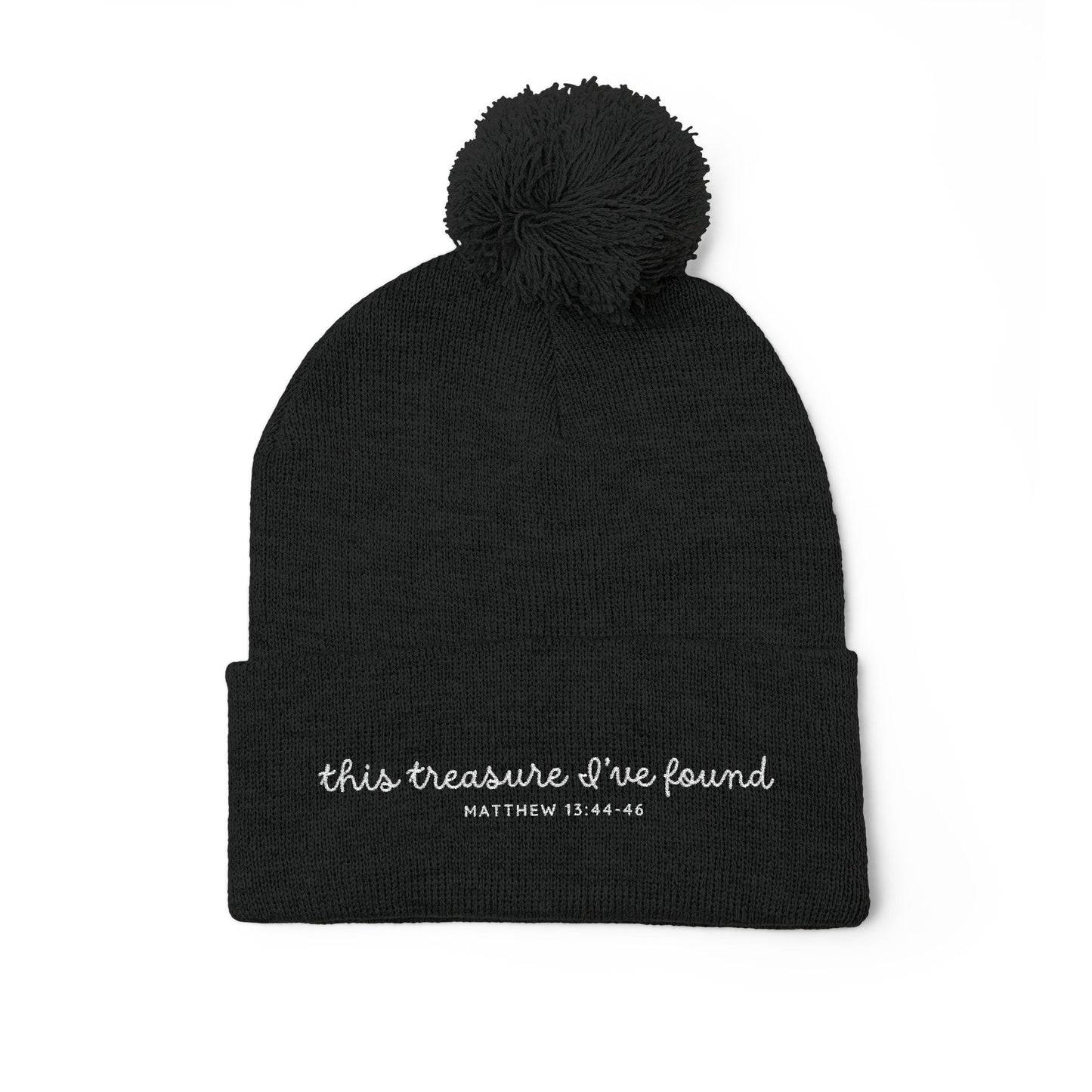'This Treasure I’ve Found' Winter Holiday Pom Beanie | Multiple Dark Colors