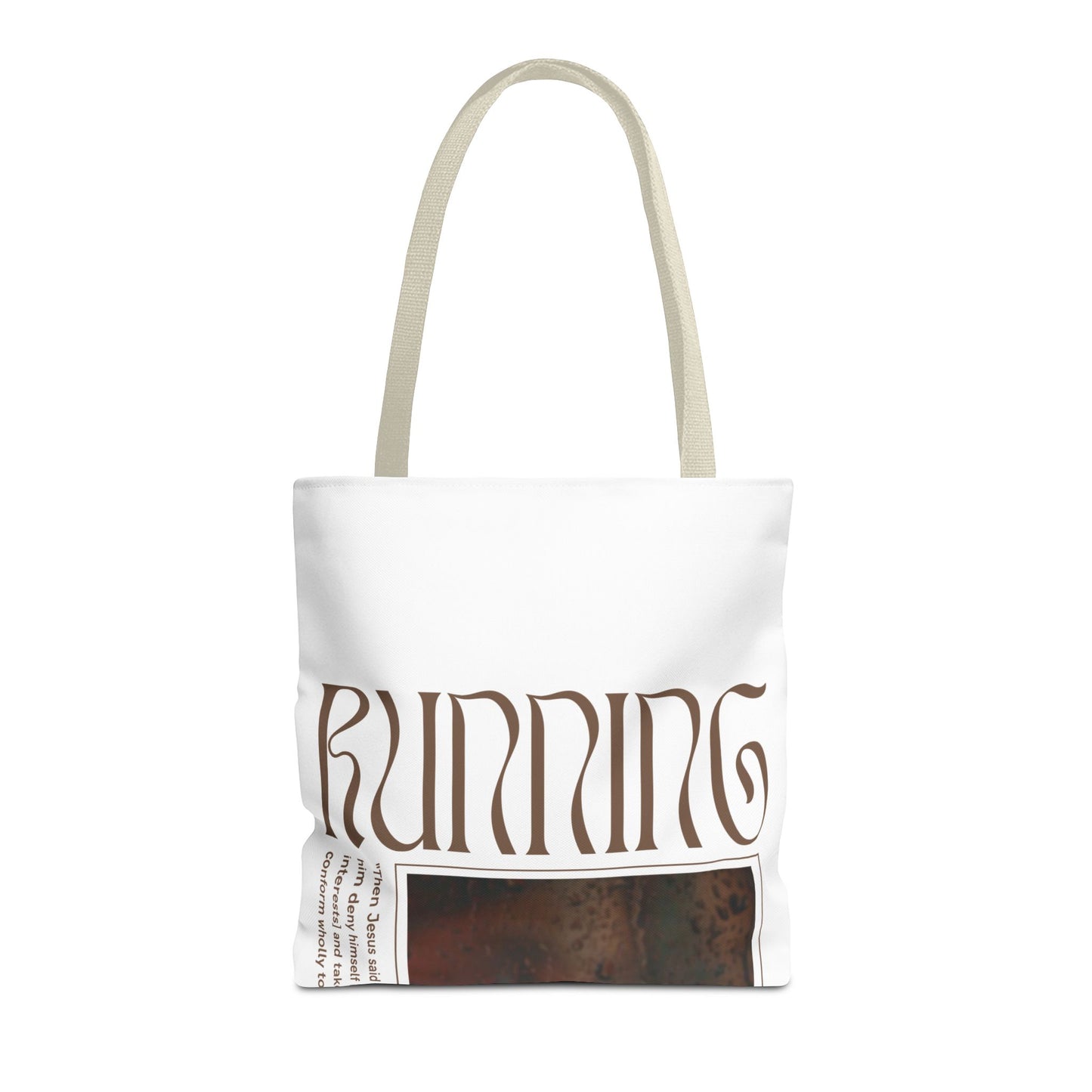 Matthew 16:24 Tote Bag, Inspirational Running Newsletter Style, Bright Color Handbag, Multiple Sizes, Accessory