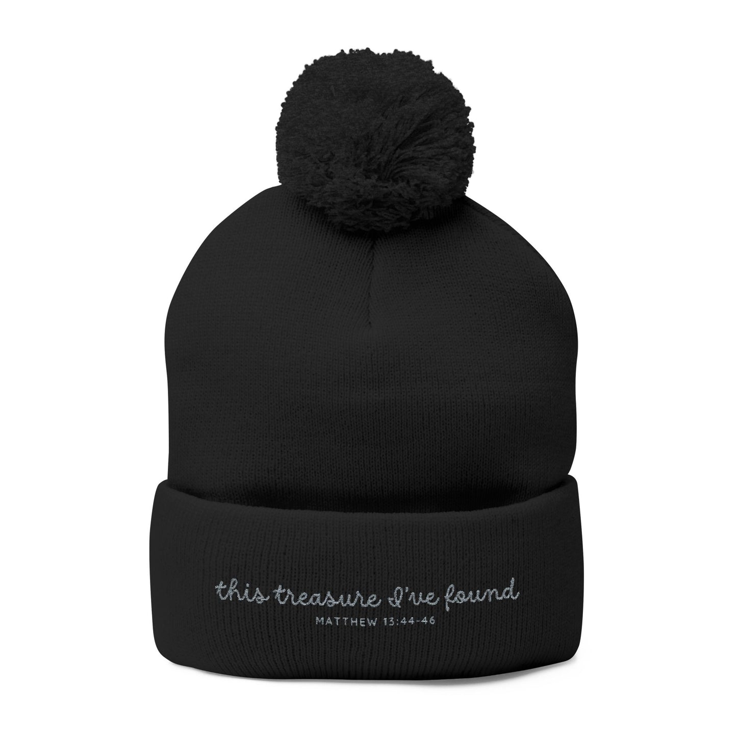 'This Treasure I’ve Found' Winter Holiday Pom Beanie - Dark Colors