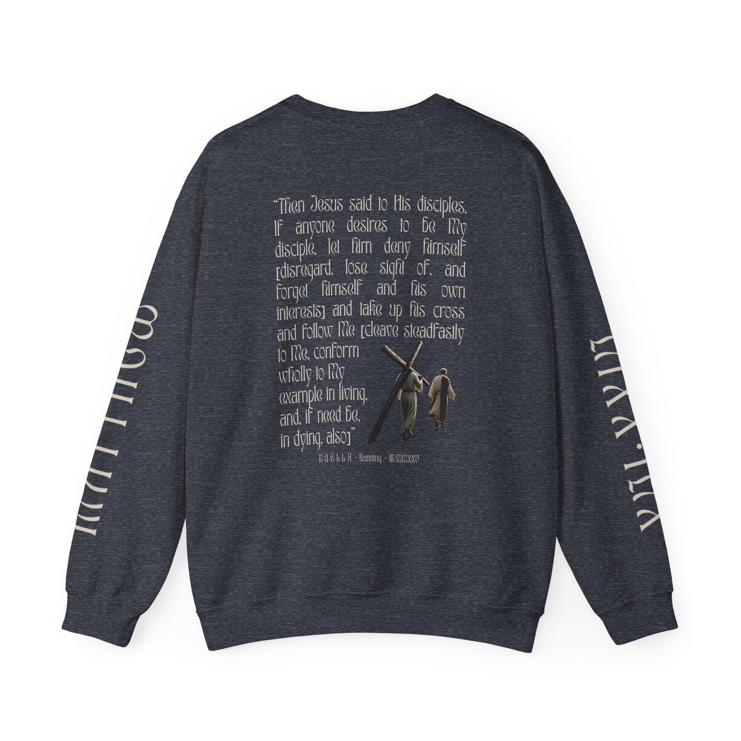 Matthew 16:24 (Matthew XVI:XXIV), Wings Style 2 Sweatshirt, Running Unisex Sweater, Dark Colors, Christian Streetwear