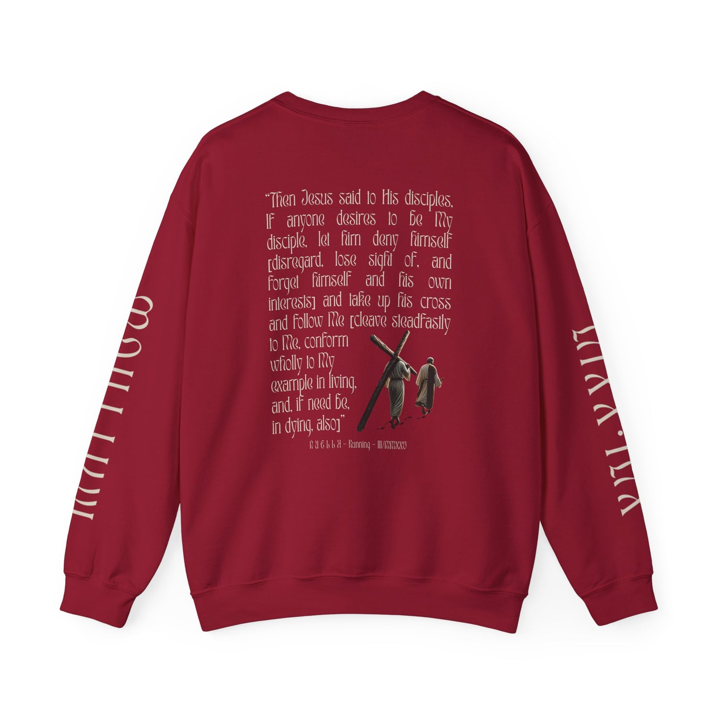 Matthew 16:24 (Matthew XVI:XXIV), Wings Style 2 Sweatshirt, Running Unisex Sweater, Dark Colors, Christian Streetwear