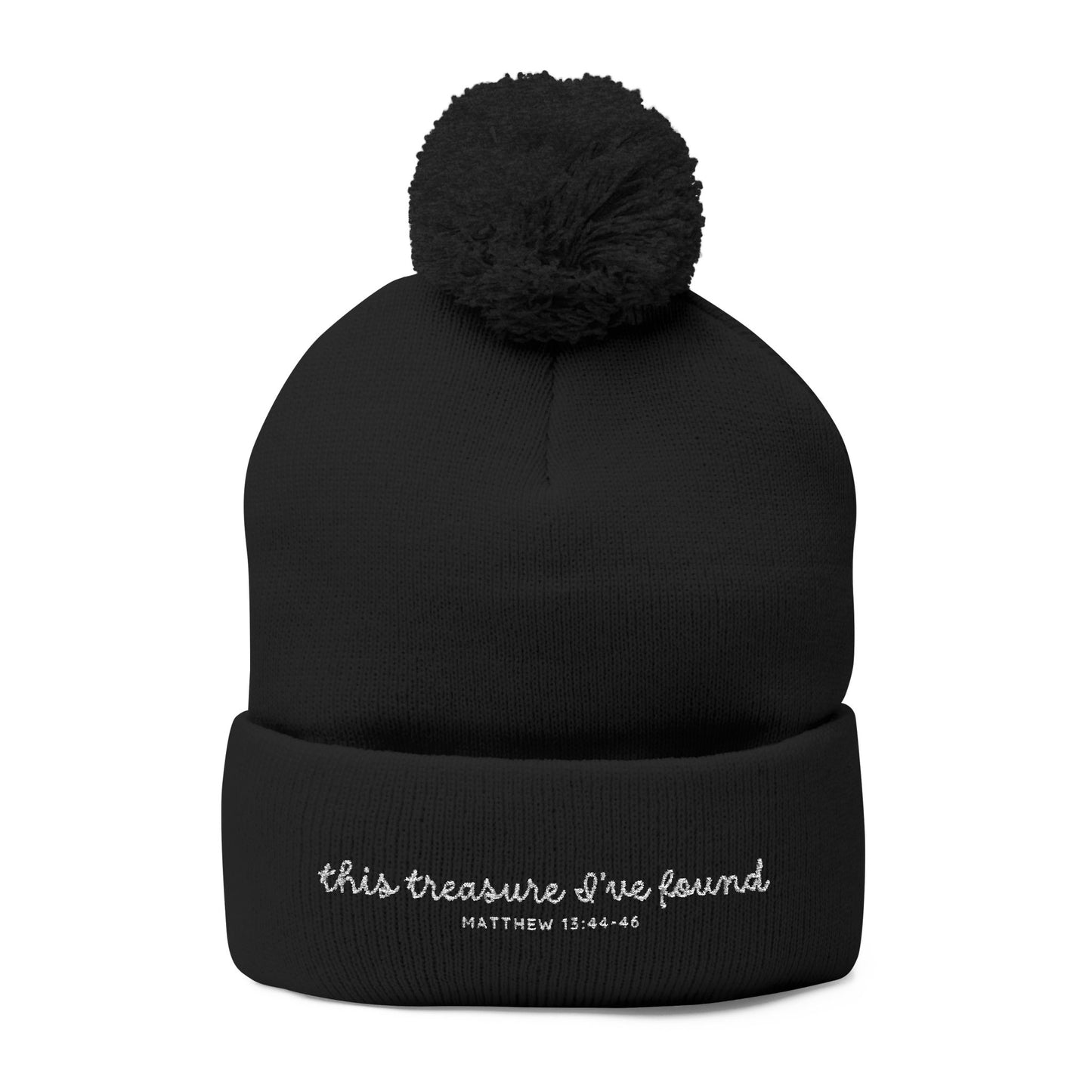 'This Treasure I’ve Found' Winter Holiday Pom Beanie | Multiple Dark Colors